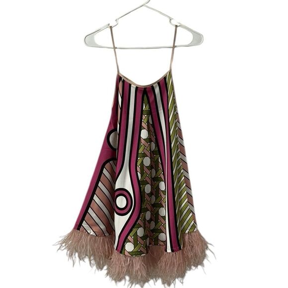 Dixie Collection Printed Green & Pink Mini Lightweight Sleeveless Dress(Size XS) - Picture 3 of 8